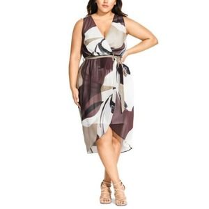 City Chic Women's Plus Size Abstract Print‎ Sleeveless Wrap Midi Dress Mirage 14